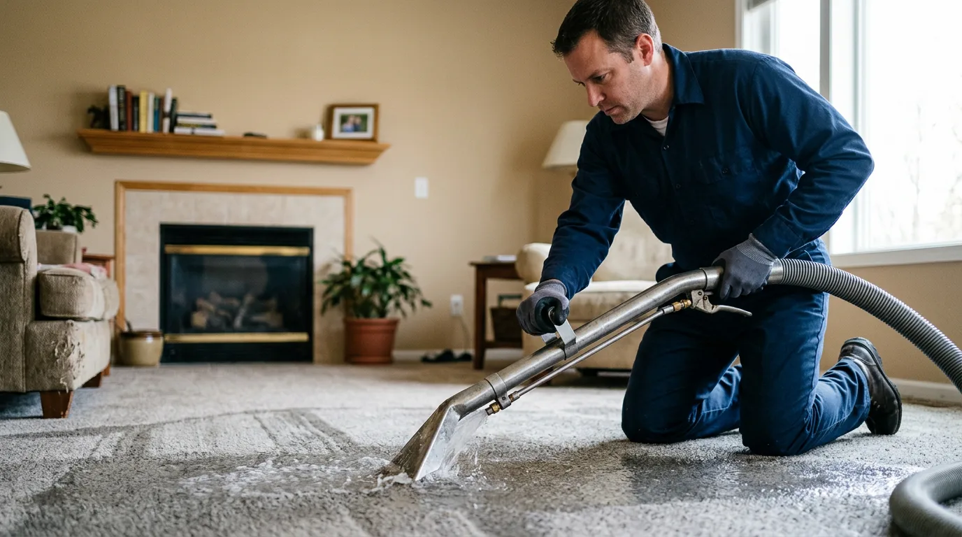 Water damage restoration technician working near Minneapolis, MN